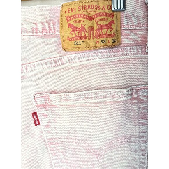 Levis Jeans Mens 33x30 Pink Cream 511 Slim Acid Wash Denim Pants Retro 80s - Picture 5 of 12